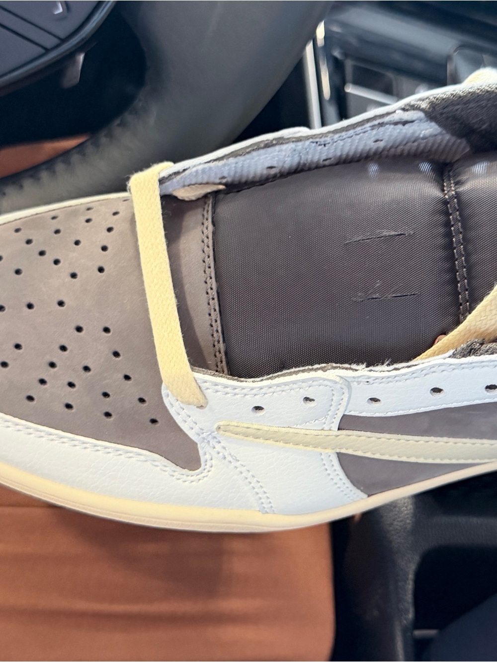 Jordan Men’s Travis Scott Low-Top Sneakers in White, Gray and Cream - Picture 8 of 10